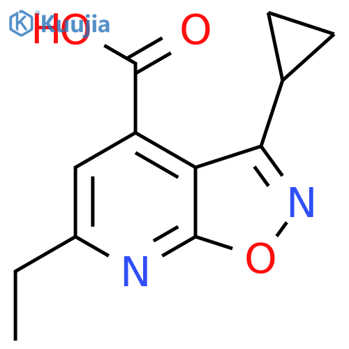 3-cyclopropyl-6-ethyl-1,2oxazolo5,4-bpyridine-4-carboxylic acid structure