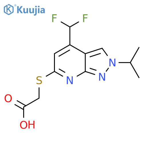 2-{4-(difluoromethyl)-2-(propan-2-yl)-2H-pyrazolo3,4-bpyridin-6-ylsulfanyl}acetic acid structure
