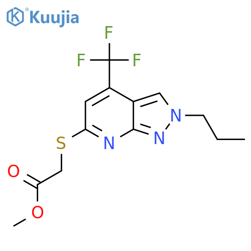 Methyl 2-((2-propyl-4-(trifluoromethyl)-2H-pyrazolo[3,4-b]pyridin-6-yl)thio)acetate structure