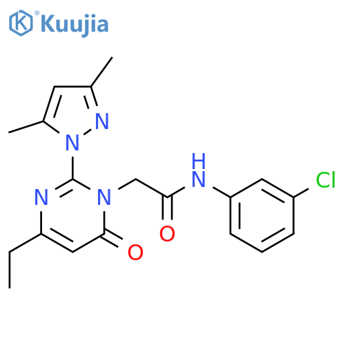 N-(3-chlorophenyl)-2-[2-(3,5-dimethyl-1H-pyrazol-1-yl)-4-ethyl-6-oxo-1,6-dihydropyrimidin-1-yl]acetamide structure