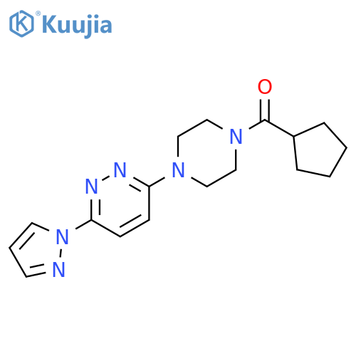3-(4-cyclopentanecarbonylpiperazin-1-yl)-6-(1H-pyrazol-1-yl)pyridazine structure
