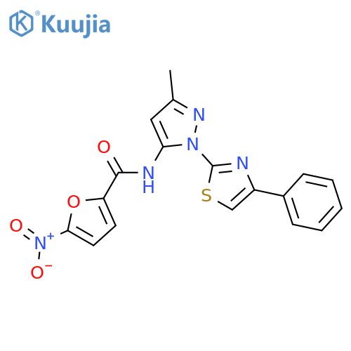 N-[3-methyl-1-(4-phenyl-1,3-thiazol-2-yl)-1H-pyrazol-5-yl]-5-nitrofuran-2-carboxamide structure
