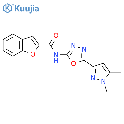 N-[5-(1,5-dimethyl-1H-pyrazol-3-yl)-1,3,4-oxadiazol-2-yl]-1-benzofuran-2-carboxamide structure