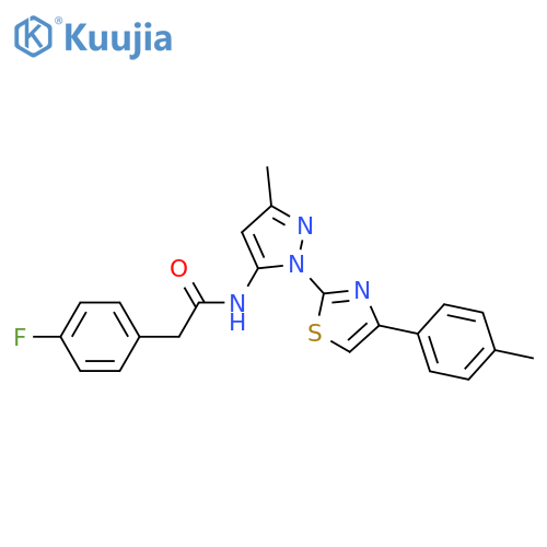 2-(4-fluorophenyl)-N-{3-methyl-1-[4-(4-methylphenyl)-1,3-thiazol-2-yl]-1H-pyrazol-5-yl}acetamide structure