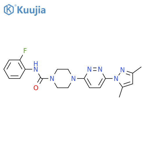 4-[6-(3,5-dimethyl-1H-pyrazol-1-yl)pyridazin-3-yl]-N-(2-fluorophenyl)piperazine-1-carboxamide structure