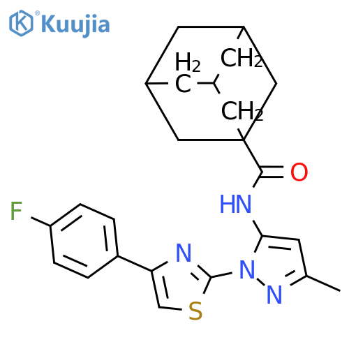 N-{1-[4-(4-fluorophenyl)-1,3-thiazol-2-yl]-3-methyl-1H-pyrazol-5-yl}adamantane-1-carboxamide structure