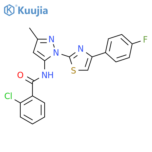 2-chloro-N-{1-[4-(4-fluorophenyl)-1,3-thiazol-2-yl]-3-methyl-1H-pyrazol-5-yl}benzamide structure