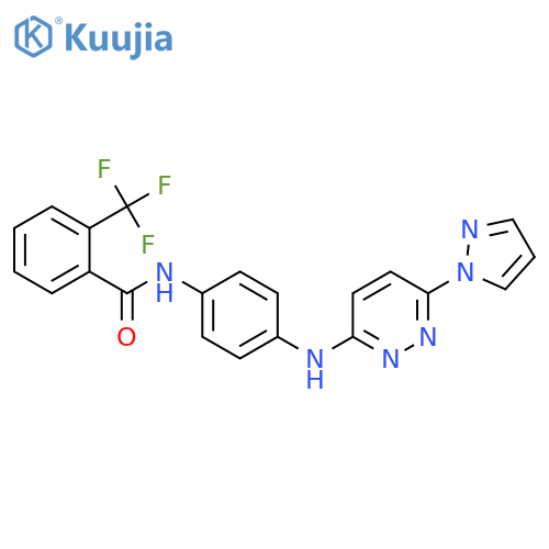 N-(4-{[6-(1H-pyrazol-1-yl)pyridazin-3-yl]amino}phenyl)-2-(trifluoromethyl)benzamide structure