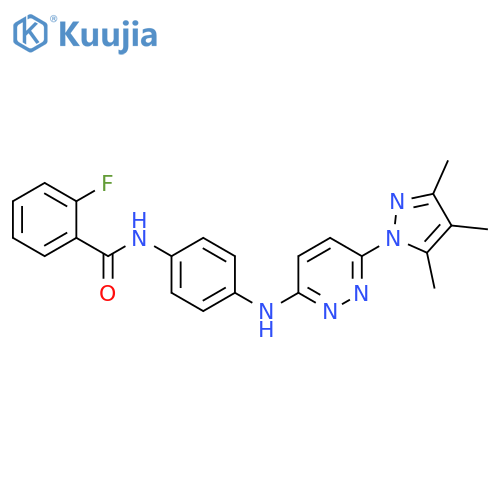 2-fluoro-N-(4-{[6-(3,4,5-trimethyl-1H-pyrazol-1-yl)pyridazin-3-yl]amino}phenyl)benzamide structure
