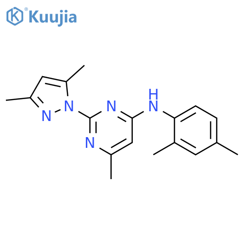 2-(3,5-dimethyl-1H-pyrazol-1-yl)-N-(2,4-dimethylphenyl)-6-methylpyrimidin-4-amine structure