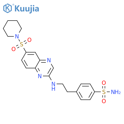 4-(2-{[6-(piperidine-1-sulfonyl)quinoxalin-2-yl]amino}ethyl)benzene-1-sulfonamide structure