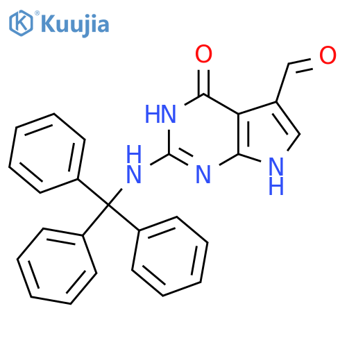 4,7-Dihydro-4-oxo-2-(triphenylmethyl)amino-3H-pyrrolo2,3-dpyrimidine-5-carboxaldehyde structure