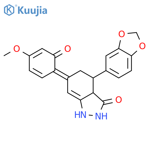 3H-Indazol-3-one,4-(1,3-benzodioxol-5-yl)-2,3a,4,5-tetrahydro-6-(2-hydroxy-4-methoxyphenyl)- structure