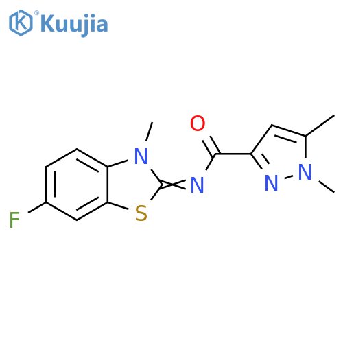 N-(6-fluoro-3-methyl-2,3-dihydro-1,3-benzothiazol-2-ylidene)-1,5-dimethyl-1H-pyrazole-3-carboxamide structure