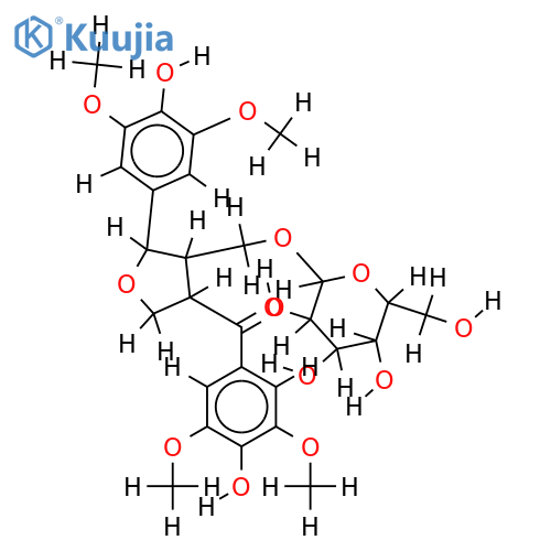(7R,8R,8'S)-4,4',9-trihydroxy-3,3',5,5'-tetramethoxy-7,9'-epoxylignan-7'-one 9-O-beta-D-glucopyranoside structure
