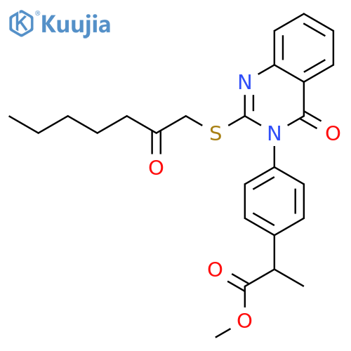 Benzeneacetic acid, a-methyl-4-[4-oxo-2-[(2-oxoheptyl)thio]-3(4H)-quinazolinyl]-,methyl ester structure