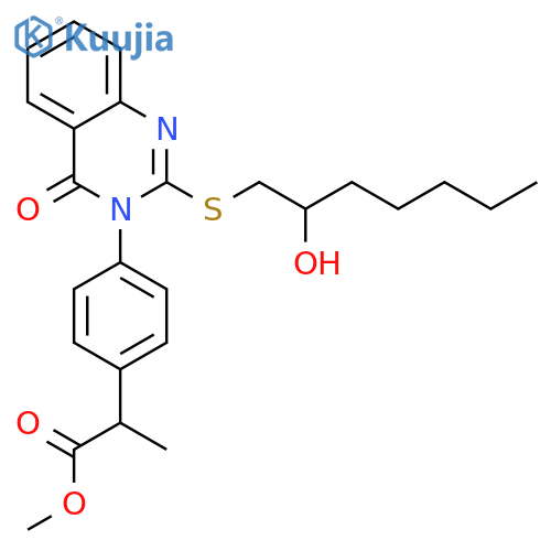 Benzeneacetic acid,4-[2-[(2-hydroxyheptyl)thio]-4-oxo-3(4H)-quinazolinyl]-a-methyl-, methyl ester structure