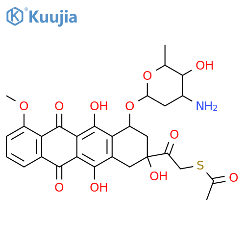 Ethanethioic acid,S-[2-[4-[(3-amino-2,3,6-trideoxy-a-L-lyxo-hexopyranosyl)oxy]-1,2,3,4,6,11-hexahydro-2,5,12-trihydroxy-7-methoxy-6,11-dioxo-2-naphthacenyl]-2-oxoethyl]ester, (2S-cis)- (9CI) structure