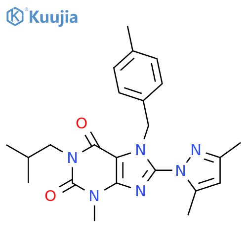 8-(3,5-dimethyl-1H-pyrazol-1-yl)-3-methyl-7-[(4-methylphenyl)methyl]-1-(2-methylpropyl)-2,3,6,7-tetrahydro-1H-purine-2,6-dione structure