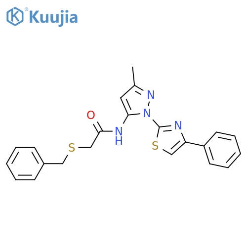 2-(benzylsulfanyl)-N-[3-methyl-1-(4-phenyl-1,3-thiazol-2-yl)-1H-pyrazol-5-yl]acetamide structure