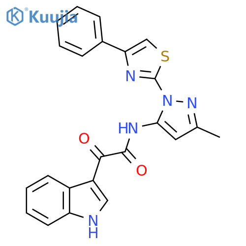 2-(1H-indol-3-yl)-N-[3-methyl-1-(4-phenyl-1,3-thiazol-2-yl)-1H-pyrazol-5-yl]-2-oxoacetamide structure