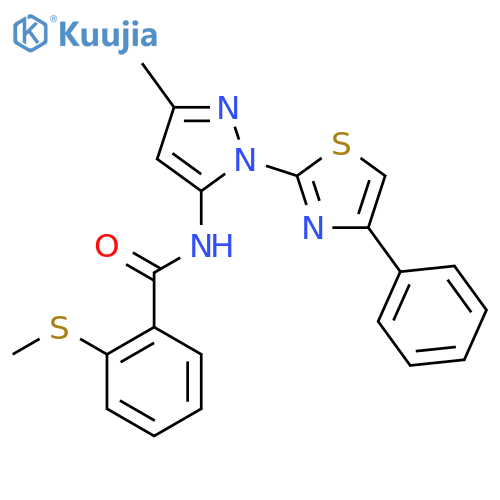N-[3-methyl-1-(4-phenyl-1,3-thiazol-2-yl)-1H-pyrazol-5-yl]-2-(methylsulfanyl)benzamide structure