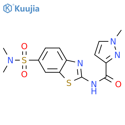 N-[6-(dimethylsulfamoyl)-1,3-benzothiazol-2-yl]-1-methyl-1H-pyrazole-3-carboxamide structure