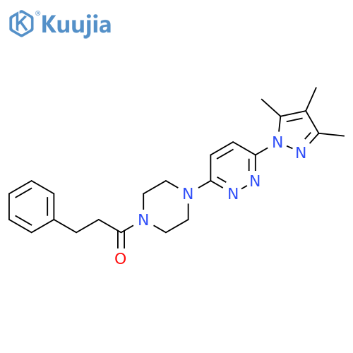 3-phenyl-1-{4-[6-(3,4,5-trimethyl-1H-pyrazol-1-yl)pyridazin-3-yl]piperazin-1-yl}propan-1-one structure