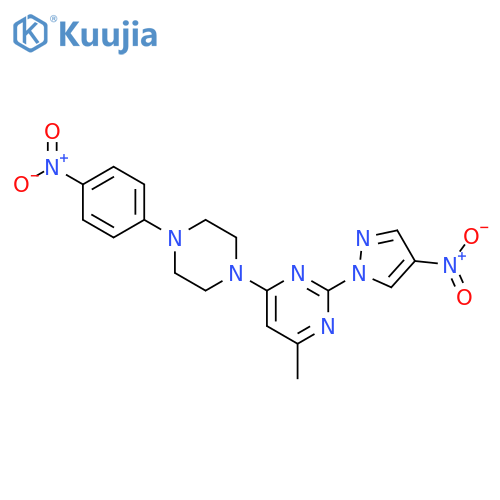4-methyl-2-(4-nitro-1H-pyrazol-1-yl)-6-[4-(4-nitrophenyl)piperazin-1-yl]pyrimidine structure