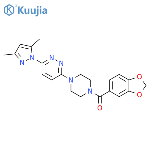 3-[4-(2H-1,3-benzodioxole-5-carbonyl)piperazin-1-yl]-6-(3,5-dimethyl-1H-pyrazol-1-yl)pyridazine structure