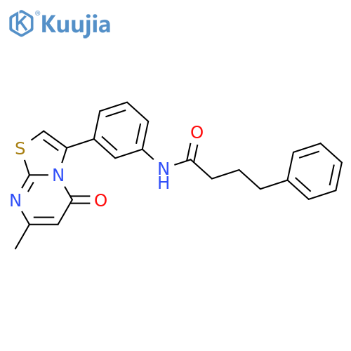 N-(3-{7-methyl-5-oxo-5H-[1,3]thiazolo[3,2-a]pyrimidin-3-yl}phenyl)-4-phenylbutanamide structure