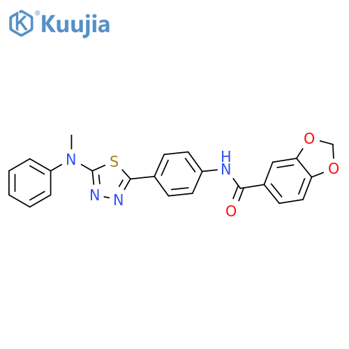 N-(4-{5-[methyl(phenyl)amino]-1,3,4-thiadiazol-2-yl}phenyl)-2H-1,3-benzodioxole-5-carboxamide structure
