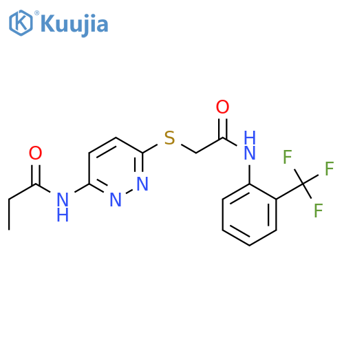 N-{6-[({[2-(trifluoromethyl)phenyl]carbamoyl}methyl)sulfanyl]pyridazin-3-yl}propanamide structure