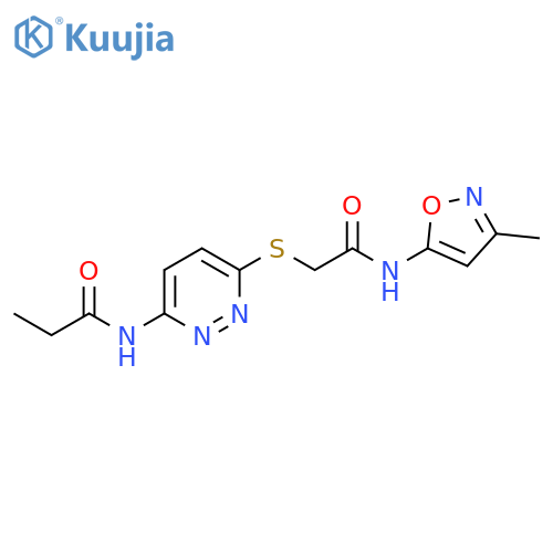 N-[6-({[(3-methyl-1,2-oxazol-5-yl)carbamoyl]methyl}sulfanyl)pyridazin-3-yl]propanamide structure