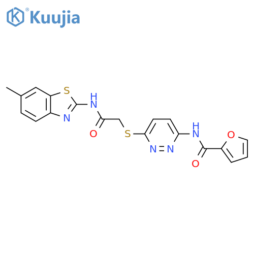 N-[6-({[(6-methyl-1,3-benzothiazol-2-yl)carbamoyl]methyl}sulfanyl)pyridazin-3-yl]furan-2-carboxamide structure