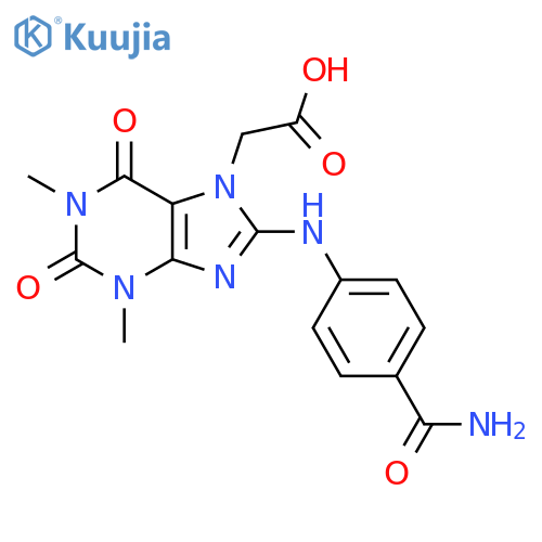 2-{8-[(4-carbamoylphenyl)amino]-1,3-dimethyl-2,6-dioxo-2,3,6,7-tetrahydro-1H-purin-7-yl}acetic acid structure