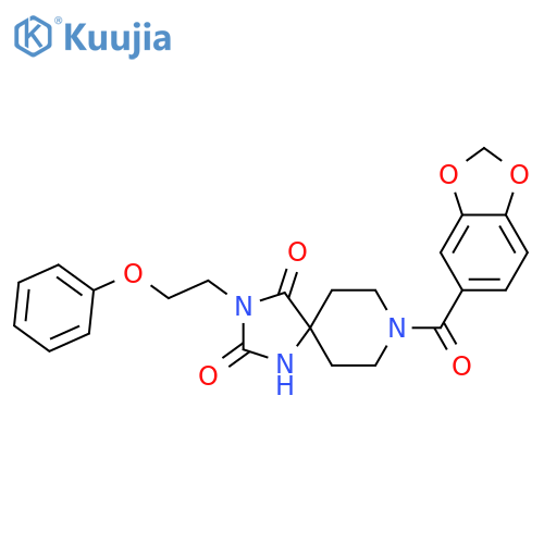 8-(2H-1,3-benzodioxole-5-carbonyl)-3-(2-phenoxyethyl)-1,3,8-triazaspiro[4.5]decane-2,4-dione structure