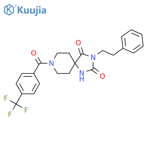 3-(2-phenylethyl)-8-[4-(trifluoromethyl)benzoyl]-1,3,8-triazaspiro[4.5]decane-2,4-dione structure