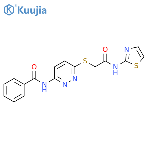 N-[6-({[(1,3-thiazol-2-yl)carbamoyl]methyl}sulfanyl)pyridazin-3-yl]benzamide structure