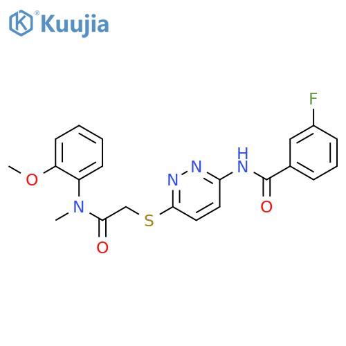 3-fluoro-N-{6-[({[(2-methoxyphenyl)methyl]carbamoyl}methyl)sulfanyl]pyridazin-3-yl}benzamide structure