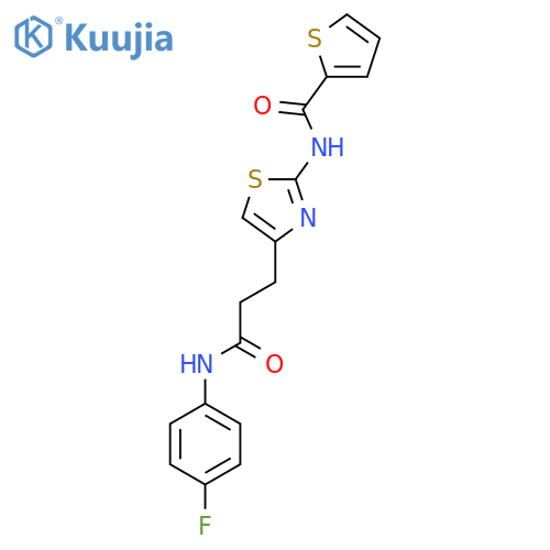N-(4-{2-[(4-fluorophenyl)carbamoyl]ethyl}-1,3-thiazol-2-yl)thiophene-2-carboxamide structure