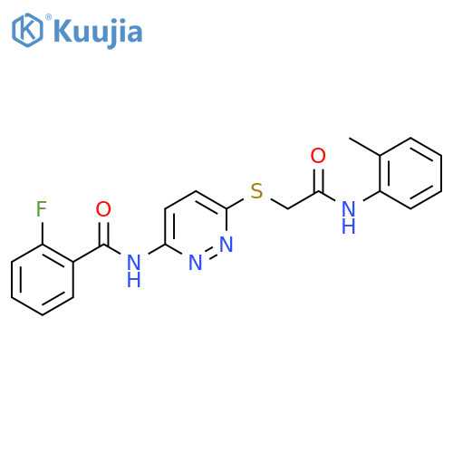 2-fluoro-N-[6-({[(2-methylphenyl)carbamoyl]methyl}sulfanyl)pyridazin-3-yl]benzamide structure