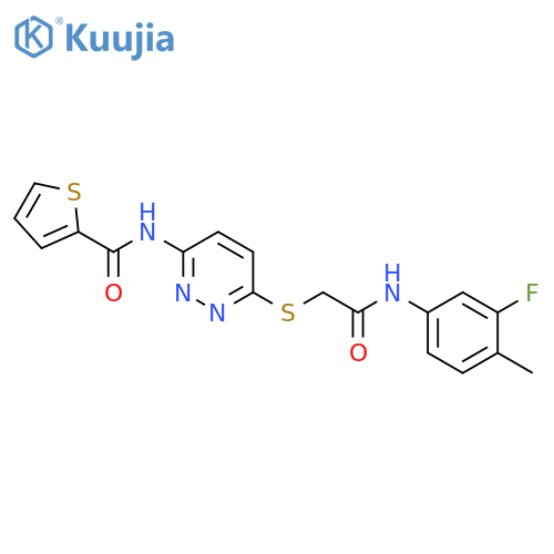 N-[6-({[(3-fluoro-4-methylphenyl)carbamoyl]methyl}sulfanyl)pyridazin-3-yl]thiophene-2-carboxamide structure