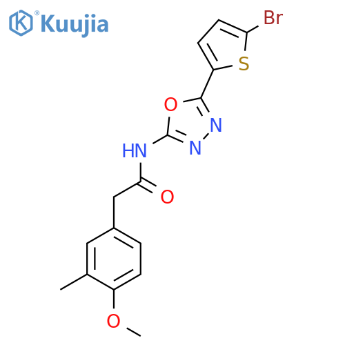 N-[5-(5-bromothiophen-2-yl)-1,3,4-oxadiazol-2-yl]-2-(4-methoxy-3-methylphenyl)acetamide structure