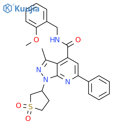 1-(1,1-dioxo-1lambda6-thiolan-3-yl)-N-[(2-methoxyphenyl)methyl]-3-methyl-6-phenyl-1H-pyrazolo[3,4-b]pyridine-4-carboxamide structure