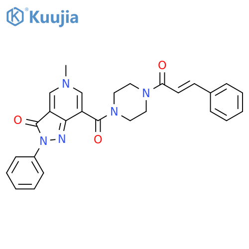 5-methyl-2-phenyl-7-{4-[(2E)-3-phenylprop-2-enoyl]piperazine-1-carbonyl}-2H,3H,5H-pyrazolo[4,3-c]pyridin-3-one structure