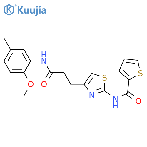 N-(4-{2-[(2-methoxy-5-methylphenyl)carbamoyl]ethyl}-1,3-thiazol-2-yl)thiophene-2-carboxamide structure