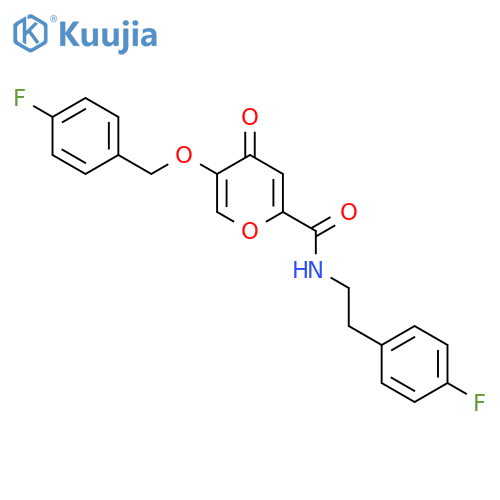 N-[2-(4-fluorophenyl)ethyl]-5-[(4-fluorophenyl)methoxy]-4-oxo-4H-pyran-2-carboxamide structure