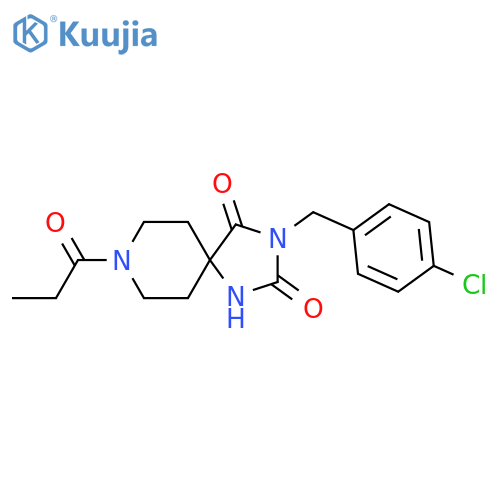 3-[(4-chlorophenyl)methyl]-8-propanoyl-1,3,8-triazaspiro[4.5]decane-2,4-dione structure