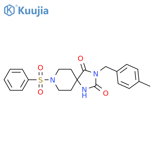 8-(benzenesulfonyl)-3-[(4-methylphenyl)methyl]-1,3,8-triazaspiro[4.5]decane-2,4-dione structure